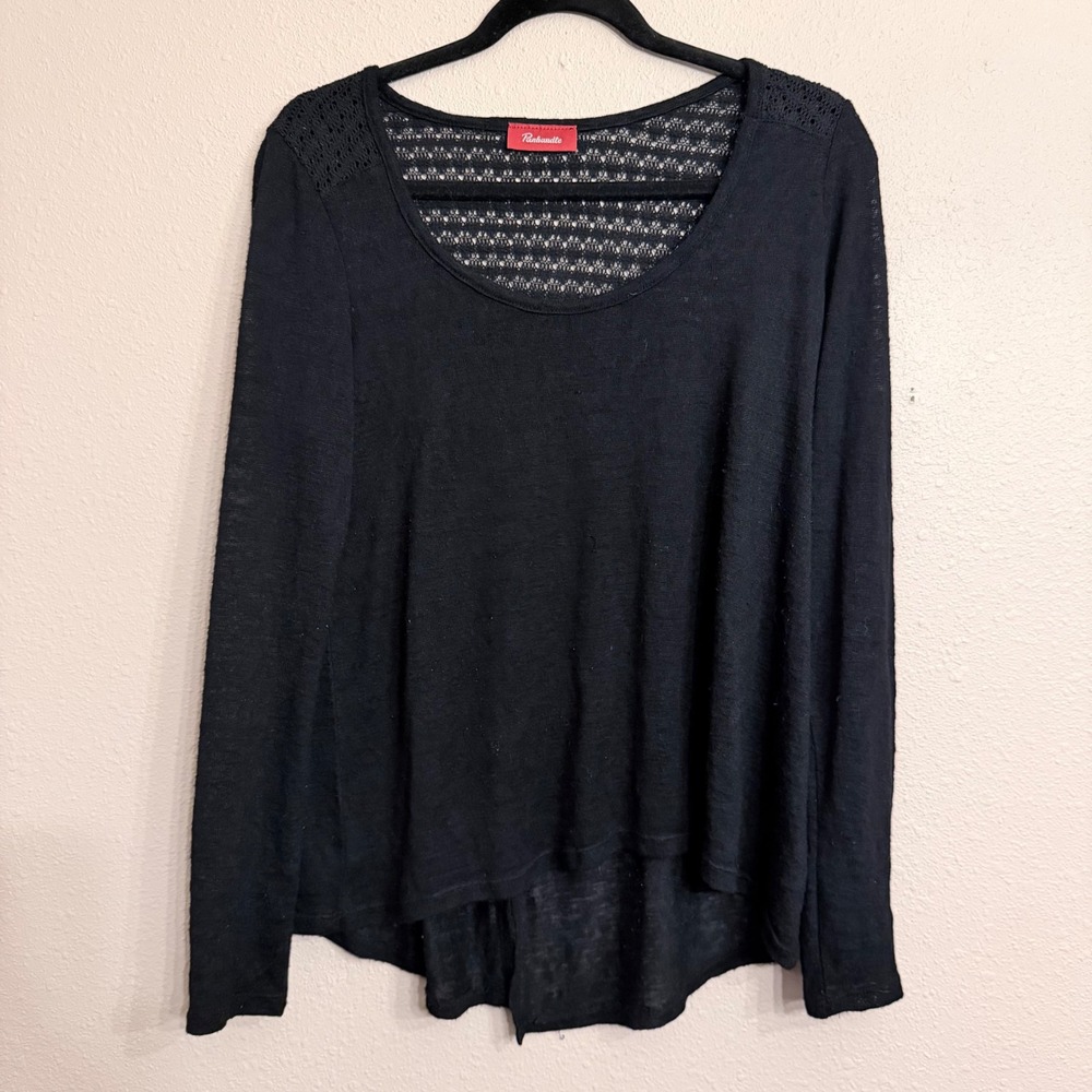 Panhandle Black Crochet Lace Yoke Tulip Back Long Sleeve Top Women M-L
